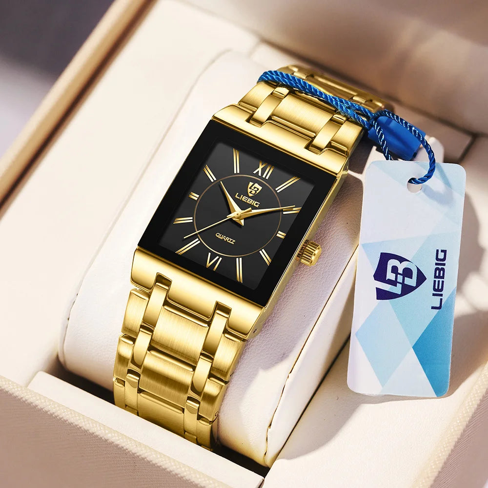 LIEBIG Simple Luxury Stainless Steel Strap Quartz Waterproof Wristwatch For Men Women Simple Business Watches Clock Reloj Hombre