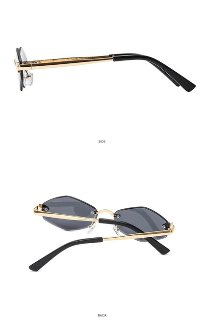Luxury Polygon Sunglasses for Women Hipster Irregular Rimless Sunglasses Ladies Small Metal Frame Vintage Rhombus Eyewear Brown