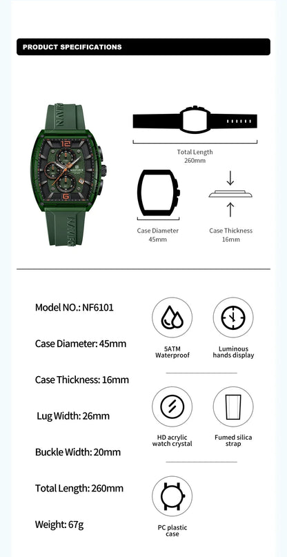 NAVIFORCE Original Watches for Men Waterproof Quartz Wristwatch Silicone Strap Luminous Date Male Watch Casual Reloj Hombre 2025