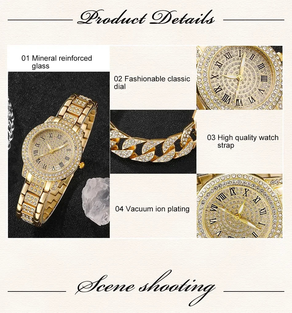 Diamond Women Watches Gold Watch Ladies Wrist Watches Luxury Brand Rhinestone Womens Bracelet Watches Female Relogio Feminino