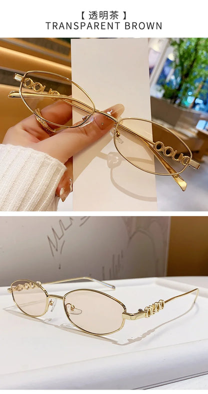 Luxury Brand Metal Letters Sunglasses For Women Men Trendy Unisex Small Polygon UV400 Sun Glasses Elegant Outdoor Driving Selfie