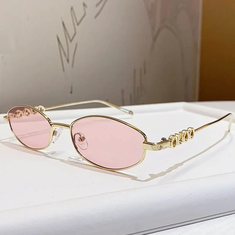 Luxury Brand Metal Letters Sunglasses For Women Men Trendy Unisex Small Polygon UV400 Sun Glasses Elegant Outdoor Driving Selfie