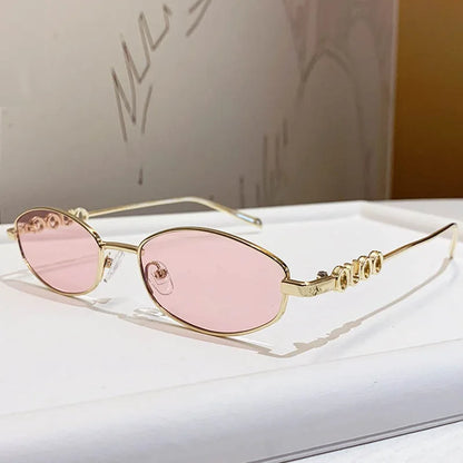 Luxury Brand Metal Letters Sunglasses For Women Men Trendy Unisex Small Polygon UV400 Sun Glasses Elegant Outdoor Driving Selfie