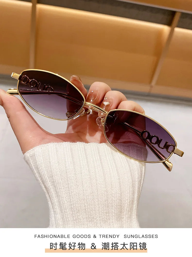 Luxury Brand Metal Letters Sunglasses For Women Men Trendy Unisex Small Polygon UV400 Sun Glasses Elegant Outdoor Driving Selfie