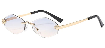 Luxury Polygon Sunglasses for Women Hipster Irregular Rimless Sunglasses Ladies Small Metal Frame Vintage Rhombus Eyewear Brown