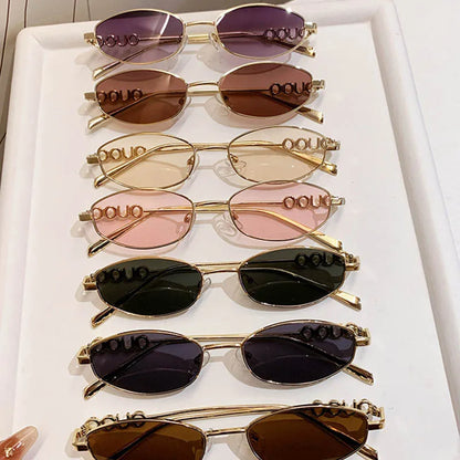Luxury Brand Metal Letters Sunglasses For Women Men Trendy Unisex Small Polygon UV400 Sun Glasses Elegant Outdoor Driving Selfie