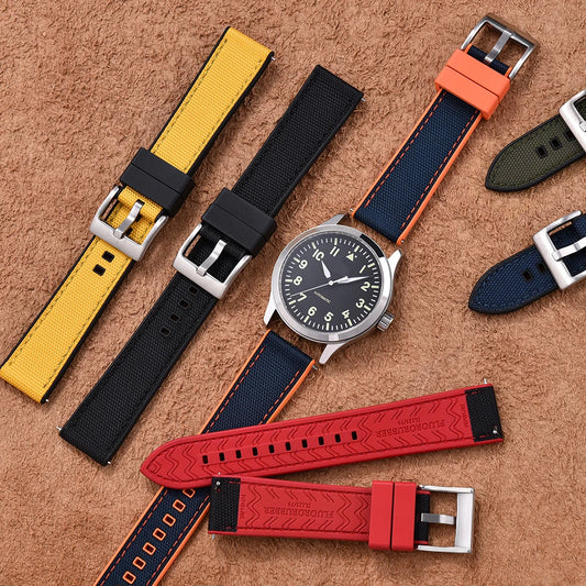 High Quality Hybrid Nylon FKM Watch Strap 20mm 22mm Quick Release Fluoro Rubber Nylon Watchbands For Each Brand Diving Watches