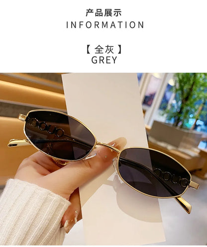 Luxury Brand Metal Letters Sunglasses For Women Men Trendy Unisex Small Polygon UV400 Sun Glasses Elegant Outdoor Driving Selfie