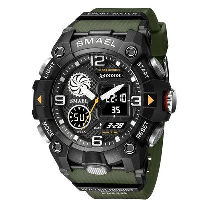 SMAEL Sport Chronograph Stopwatch Wrist Watches for Men Dual Display Waterproof Multi-Functional Digital Quartz Wristwatch Male