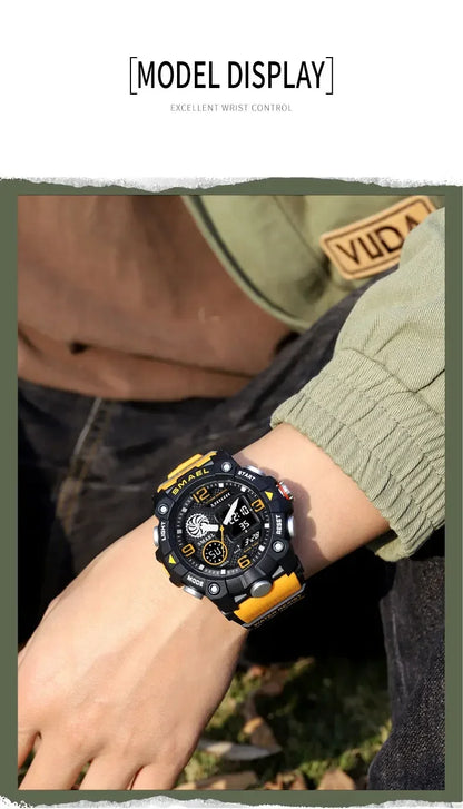 SMAEL Sport Chronograph Stopwatch Wrist Watches for Men Dual Display Waterproof Multi-Functional Digital Quartz Wristwatch Male