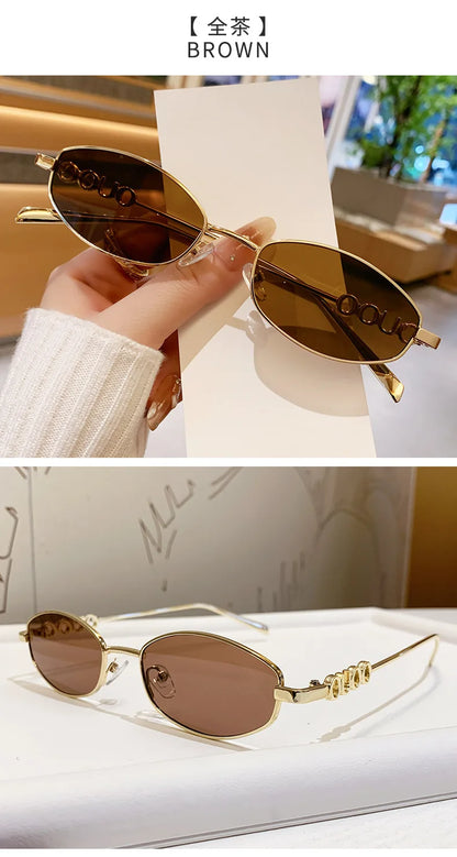 Luxury Brand Metal Letters Sunglasses For Women Men Trendy Unisex Small Polygon UV400 Sun Glasses Elegant Outdoor Driving Selfie