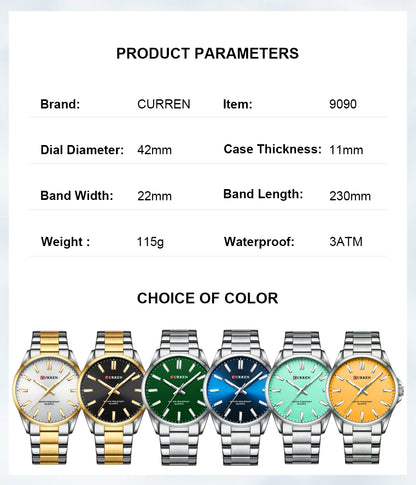 CURREN Classic Fashion Brand Watches for Men Business Quartz Luminous Hands Wristwatches with Stainless Steel Strap