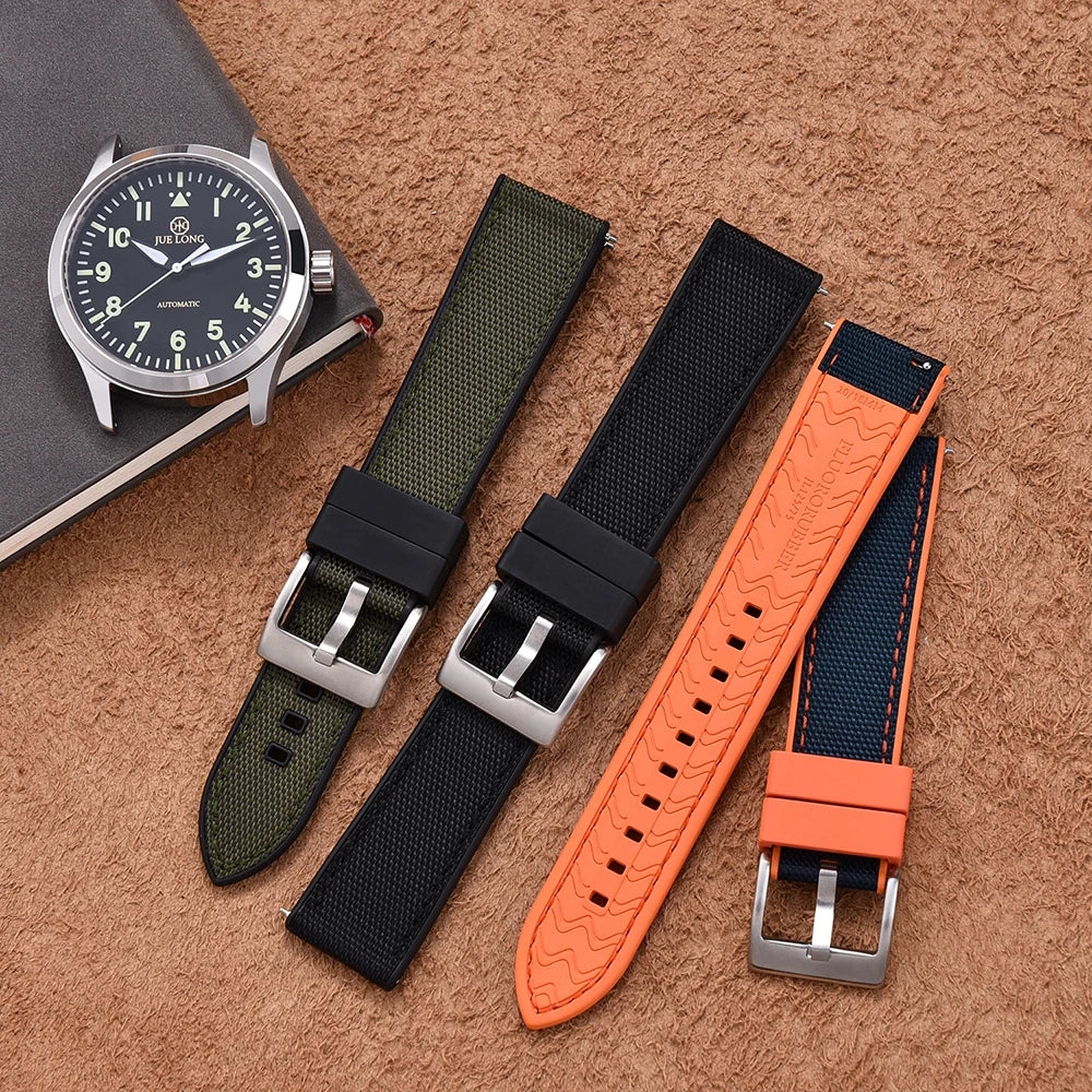 High Quality Hybrid Nylon FKM Watch Strap 20mm 22mm Quick Release Fluoro Rubber Nylon Watchbands For Each Brand Diving Watches